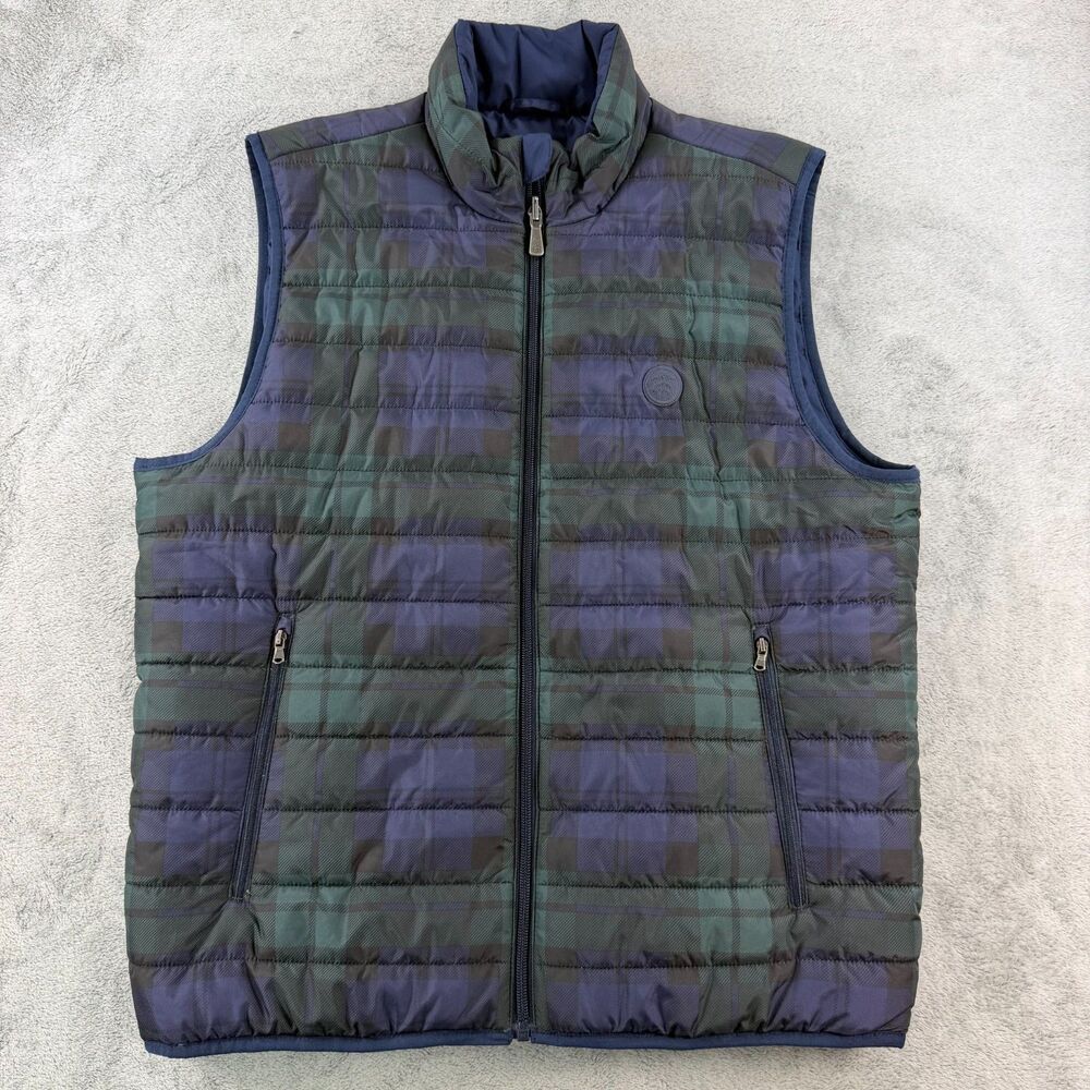 Brooks Brothers Men's M Reversible Thermore Puffer Vest Plaid Navy Insulated